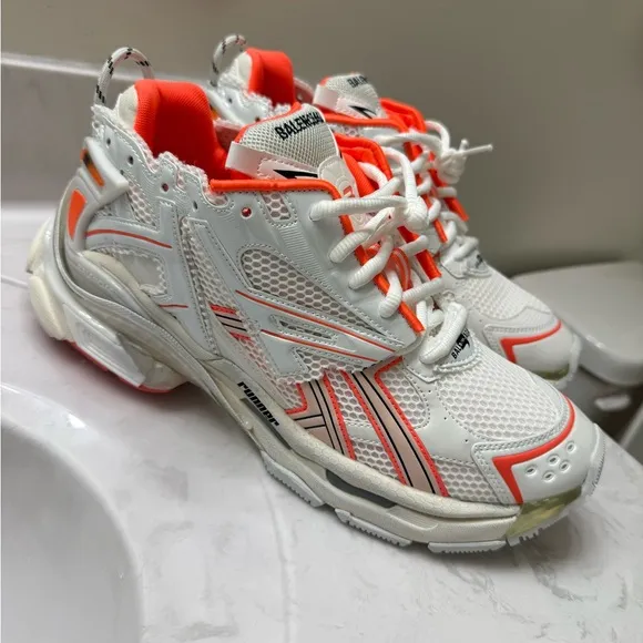 Balenciaga Men's Mesh Runner Sneakers white/orange mens size 44 US size 10.5/11