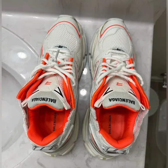 Balenciaga Men's Mesh Runner Sneakers white/orange mens size 44 US size 10.5/11