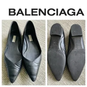 BALENCIAGA Women’s Black Leather Pointed Flats