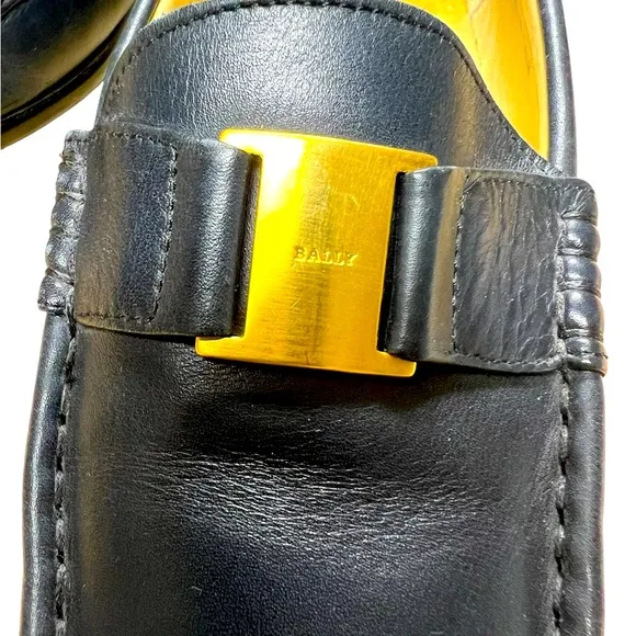 Bally leather women’s loafers black/navy and gold light wear size 37.5 or size 7