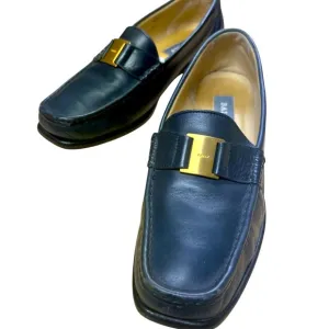 Bally leather women’s loafers black/navy and gold light wear size 37.5 or size 7