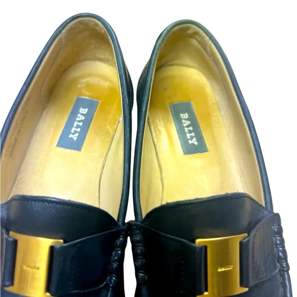 Bally leather women’s loafers black/navy and gold light wear size 37.5 or size 7