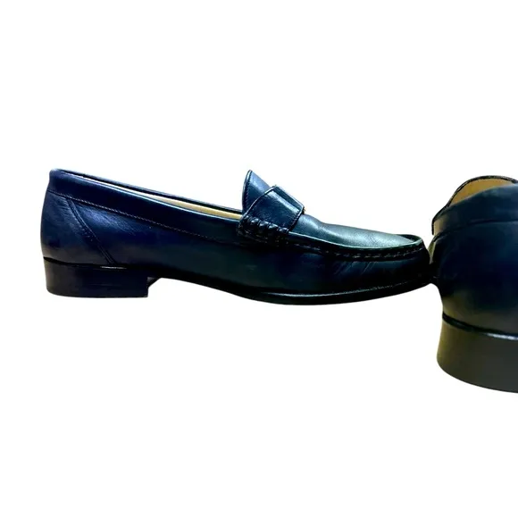 Bally leather women’s loafers black/navy and gold light wear size 37.5 or size 7