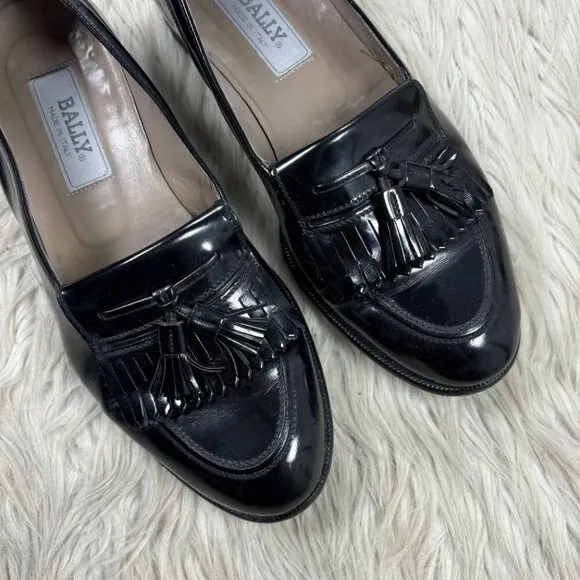 Bally Men's Black Patent Leather Tassel Loafers