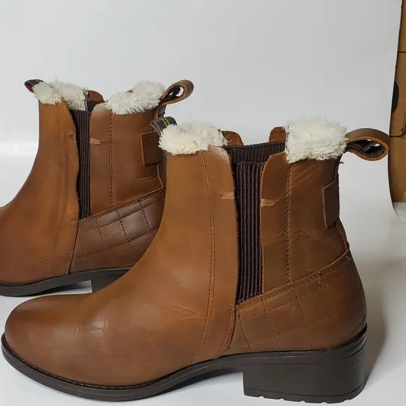 Barbour Primrose leather faux fur lined ankle boots brown Size 4 -US size 5.5