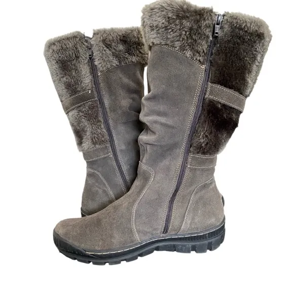 Baretraps Genuine Suede Leather Upper Faux Fur Gray Winter Boots Size 9