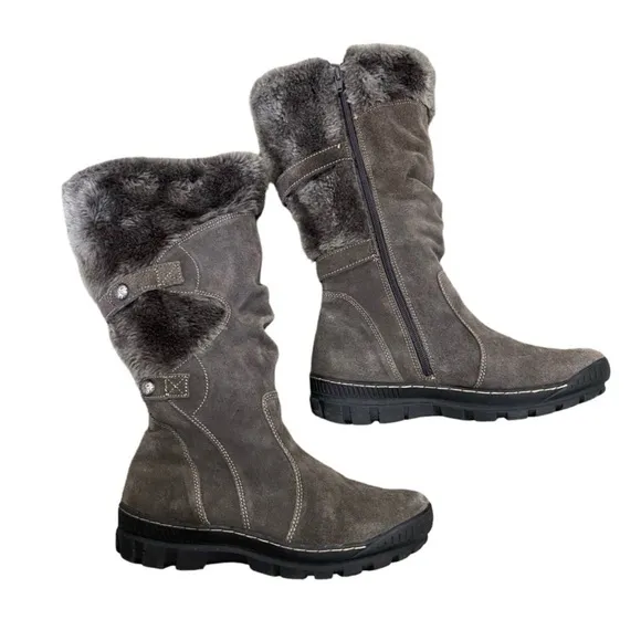 Baretraps Genuine Suede Leather Upper Faux Fur Gray Winter Boots Size 9