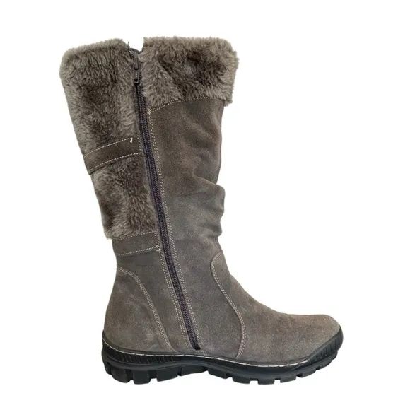 Baretraps Genuine Suede Leather Upper Faux Fur Gray Winter Boots Size 9