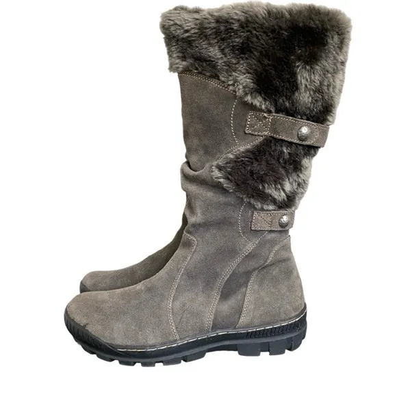 Baretraps Genuine Suede Leather Upper Faux Fur Gray Winter Boots Size 9