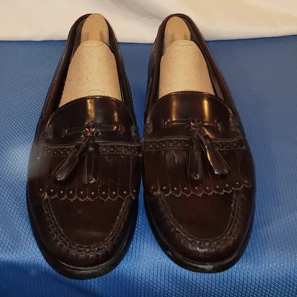 BASS Men's Burgundy Leather Kilted Tassel Loafers - 10D