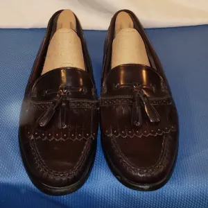 BASS Men's Burgundy Leather Kilted Tassel Loafers - 10D