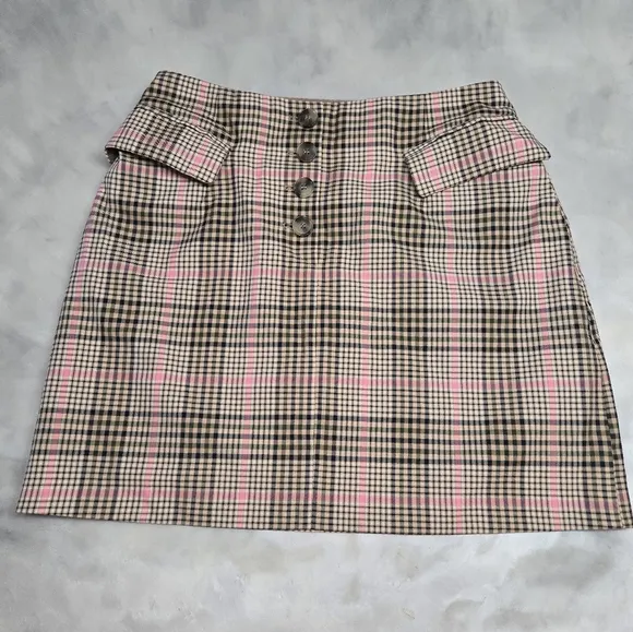 Baum Uno Pferdgarten pink plaid lined button skirt. Size  EU 40- US 8