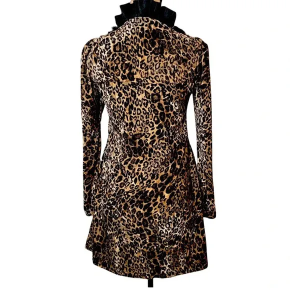 BAVADIA Women’s Regular Leopard Print Rabbit Fur Velvet Mini Dress Size 4 Brown