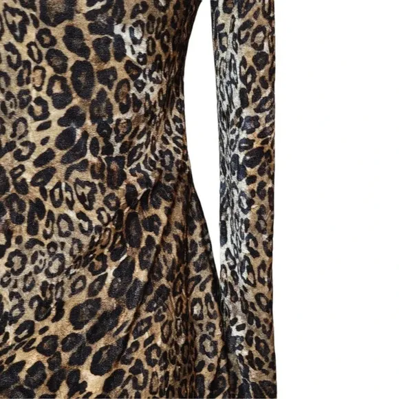 BAVADIA Women’s Regular Leopard Print Rabbit Fur Velvet Mini Dress Size 4 Brown
