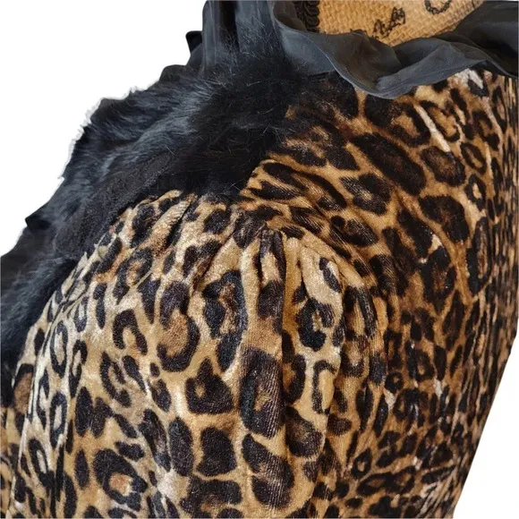 BAVADIA Women’s Regular Leopard Print Rabbit Fur Velvet Mini Dress Size 4 Brown