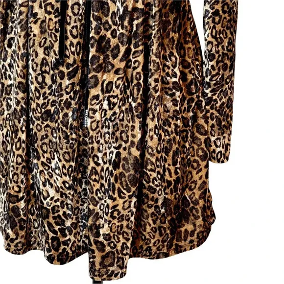 BAVADIA Women’s Regular Leopard Print Rabbit Fur Velvet Mini Dress Size 4 Brown