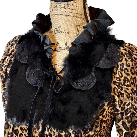 BAVADIA Women’s Regular Leopard Print Rabbit Fur Velvet Mini Dress Size 4 Brown