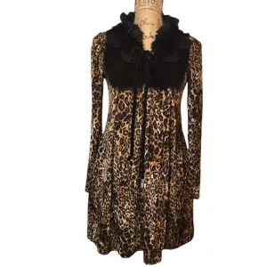 BAVADIA Women’s Regular Leopard Print Rabbit Fur Velvet Mini Dress Size 4 Brown