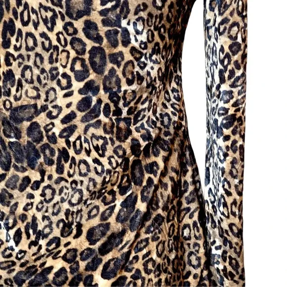 BAVADIA Women’s Regular Leopard Print Rabbit Fur Velvet Mini Dress Size 4 Brown