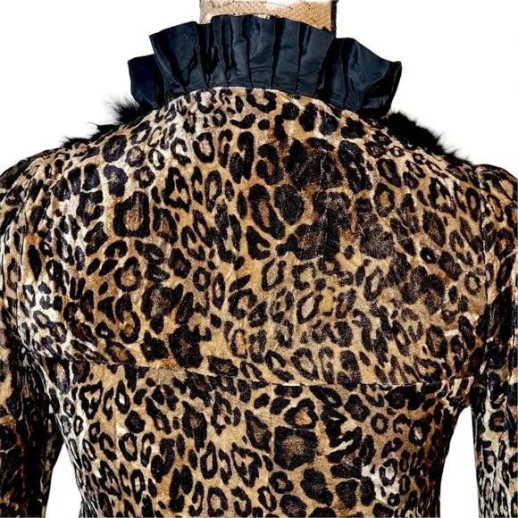 BAVADIA Women’s Regular Leopard Print Rabbit Fur Velvet Mini Dress Size 4 Brown