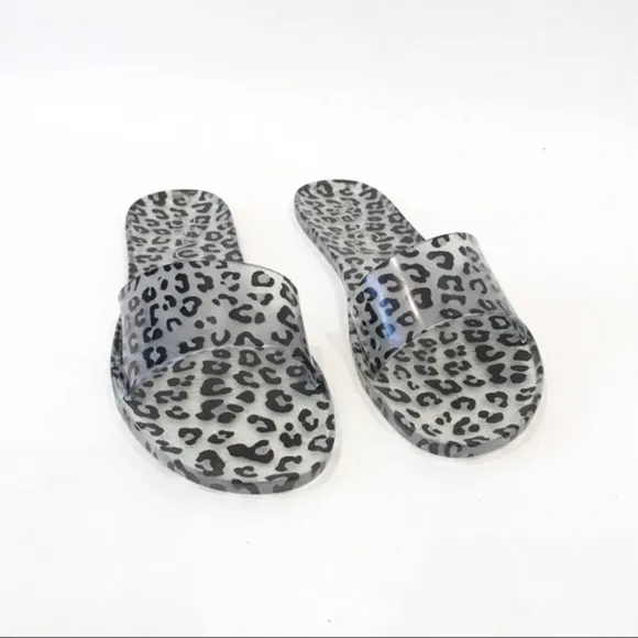 Beach by Matisse Sol Jelly Slide Sandals Leopard Cheetah Print Clear Grey 10