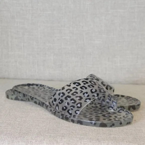 Beach by Matisse Sol Jelly Slide Sandals Leopard Cheetah Print Clear Grey 10