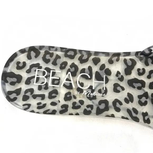 Beach by Matisse Sol Jelly Slide Sandals Leopard Cheetah Print Clear Grey 10