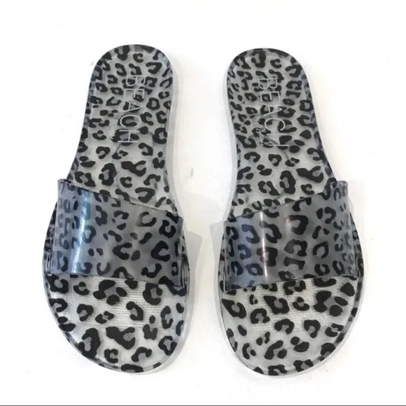 Beach by Matisse Sol Jelly Slide Sandals Leopard Cheetah Print Clear Grey 10