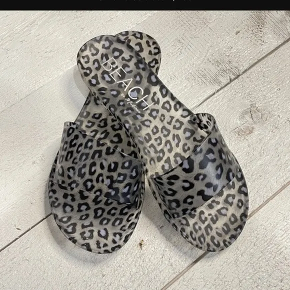 Beach by Matisse Sol Jelly Slide Sandals Leopard Cheetah Print Clear Grey 10