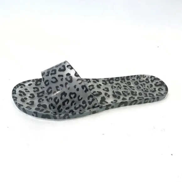 Beach by Matisse Sol Jelly Slide Sandals Leopard Cheetah Print Clear Grey 10
