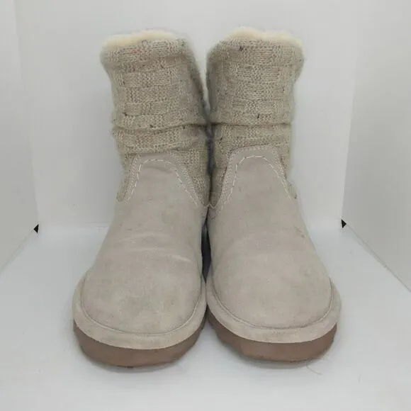 BearPaw Womens Pre-owned Knit Design, Faux Fur Lined Beige Winter Boots - sz. 10