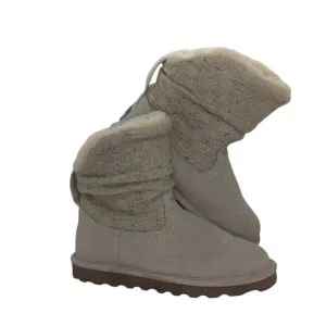 BearPaw Womens Pre-owned Knit Design, Faux Fur Lined Beige Winter Boots - sz. 10