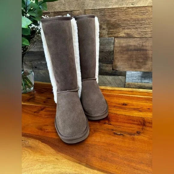 BearPaw Brown Suede Boots with Cream Sherpa  Accents new sz 9