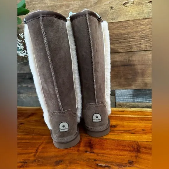 BearPaw Brown Suede Boots with Cream Sherpa  Accents new sz 9
