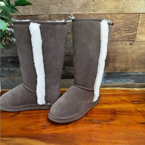 BearPaw Brown Suede Boots with Cream Sherpa  Accents new sz 9