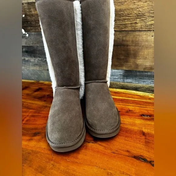 BearPaw Brown Suede Boots with Cream Sherpa  Accents new sz 9