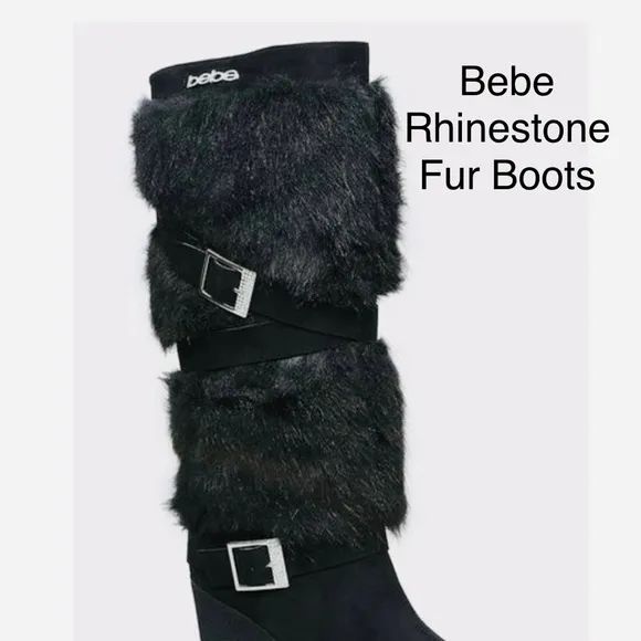 Bebe Geenna Fur and Rhinestone Boots