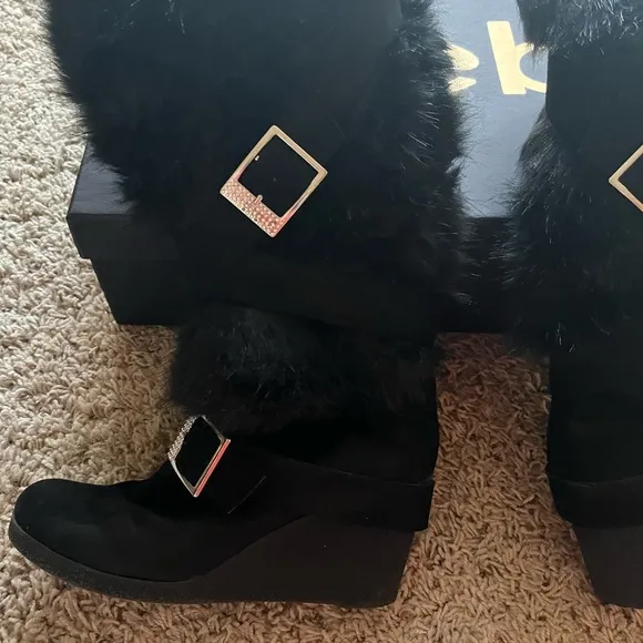 Bebe Geenna Fur and Rhinestone Boots