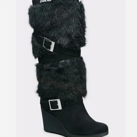 Bebe Geenna Fur and Rhinestone Boots