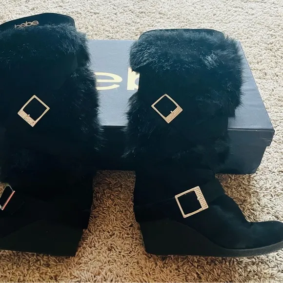 Bebe Geenna Fur and Rhinestone Boots