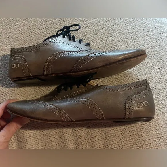 Bed Stu Women’s Taupe Gray Brown Leather Oxfords Shoes size 8.5 preppy classic