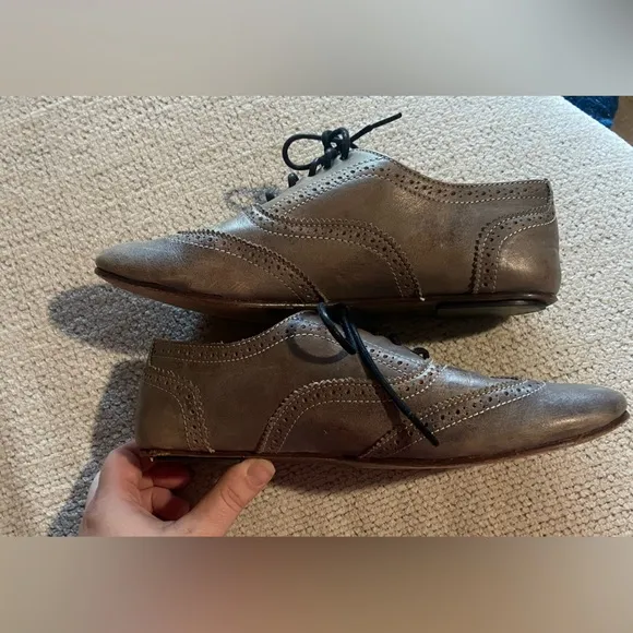 Bed Stu Women’s Taupe Gray Brown Leather Oxfords Shoes size 8.5 preppy classic