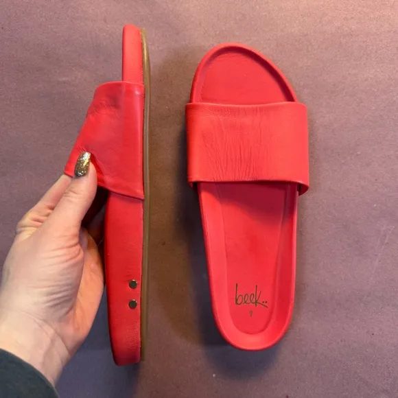 Beek Gallito leather slides size 9 flamingo pink NWT