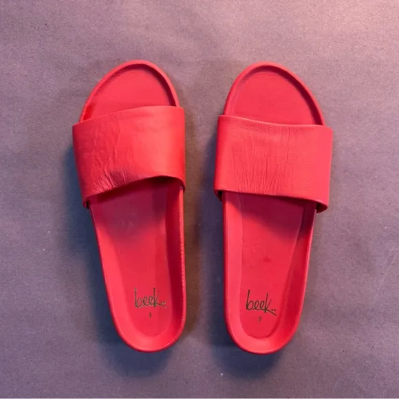 Beek Gallito leather slides size 9 flamingo pink NWT