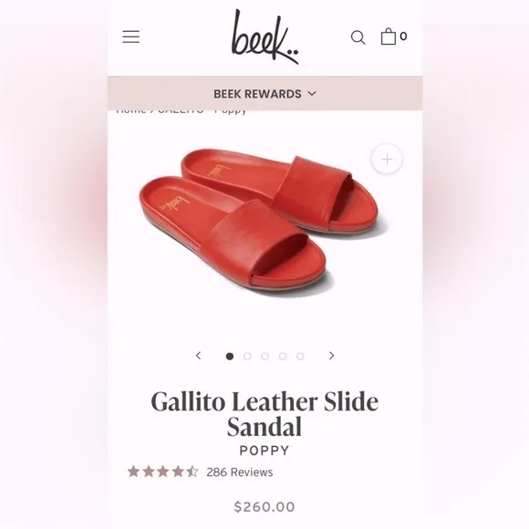 Beek Gallito Poppy Red Leather Slide Sandals Molded Footbed Open Toe Size 5