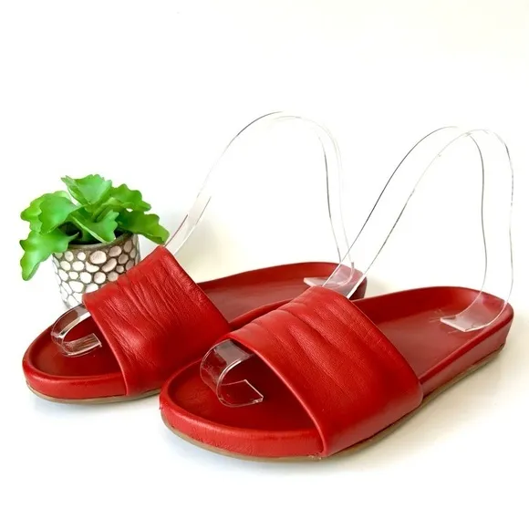 Beek Gallito Poppy Red Leather Slide Sandals Molded Footbed Open Toe Size 5