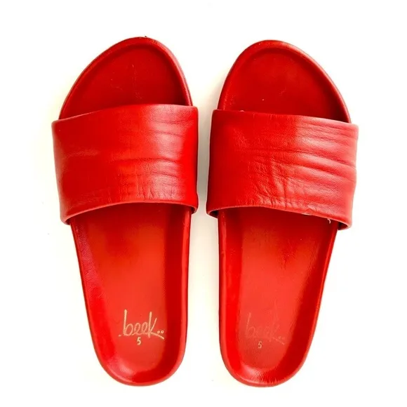 Beek Gallito Poppy Red Leather Slide Sandals Molded Footbed Open Toe Size 5
