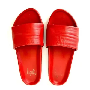 Beek Gallito Poppy Red Leather Slide Sandals Molded Footbed Open Toe Size 5