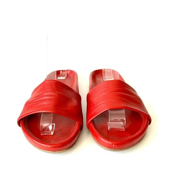 Beek Gallito Poppy Red Leather Slide Sandals Molded Footbed Open Toe Size 5