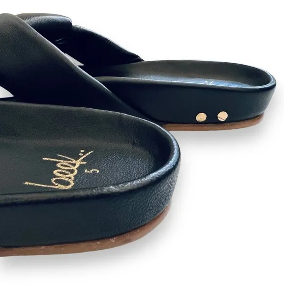 BEEK Leather Mango Twisted Strap Sandal Slide Black Tan Gold Sz 5